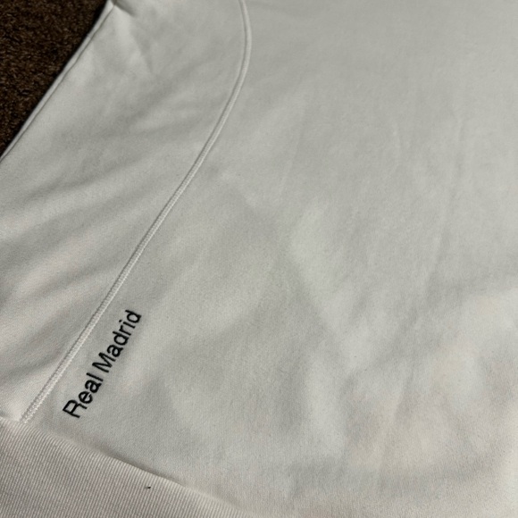 adidas Real Madrid White XL Pullover Hoodie Men's Fleece Striped Drawstring - Picture 4 of 8